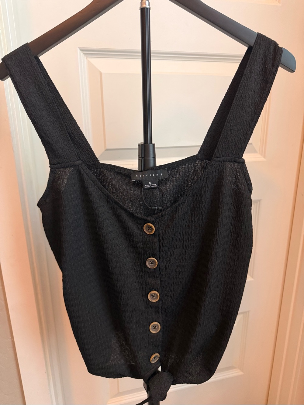 Sanctuary Black Button-Front Tank Top with Tie